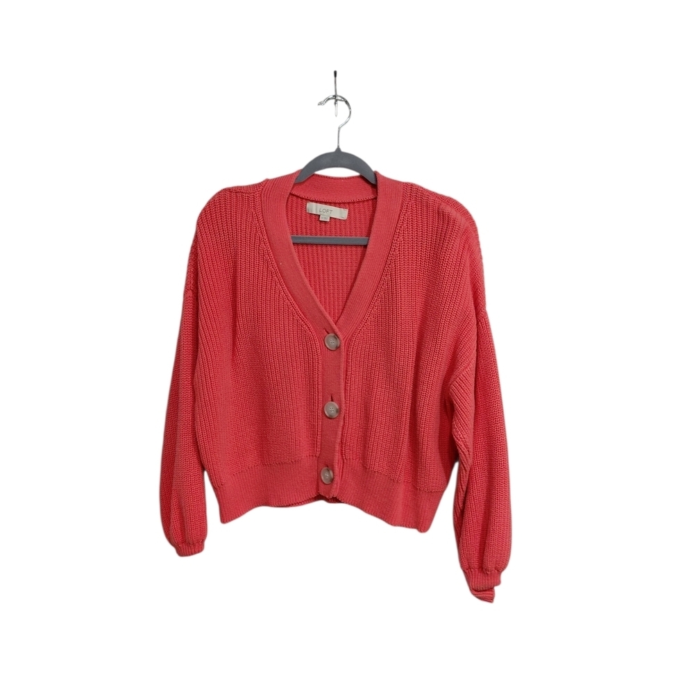 LOFT Coral Button-Front V-Neck Cardigan